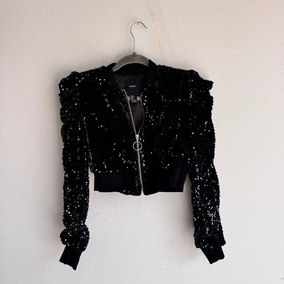 Women’s Black Jacket With Sequin —Holiday Jacket Gorgeous FOREVER 21 - Picture 1 of 13